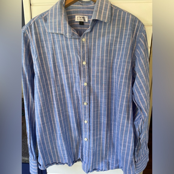 Stantt Men's Blue and White Striped Button Down Shirt - Picture 1 of 3